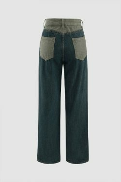 Y2K Aesthetic Panel Detail Denim Jeans for Women - Coquette & Grunge Style Cargo Skirt