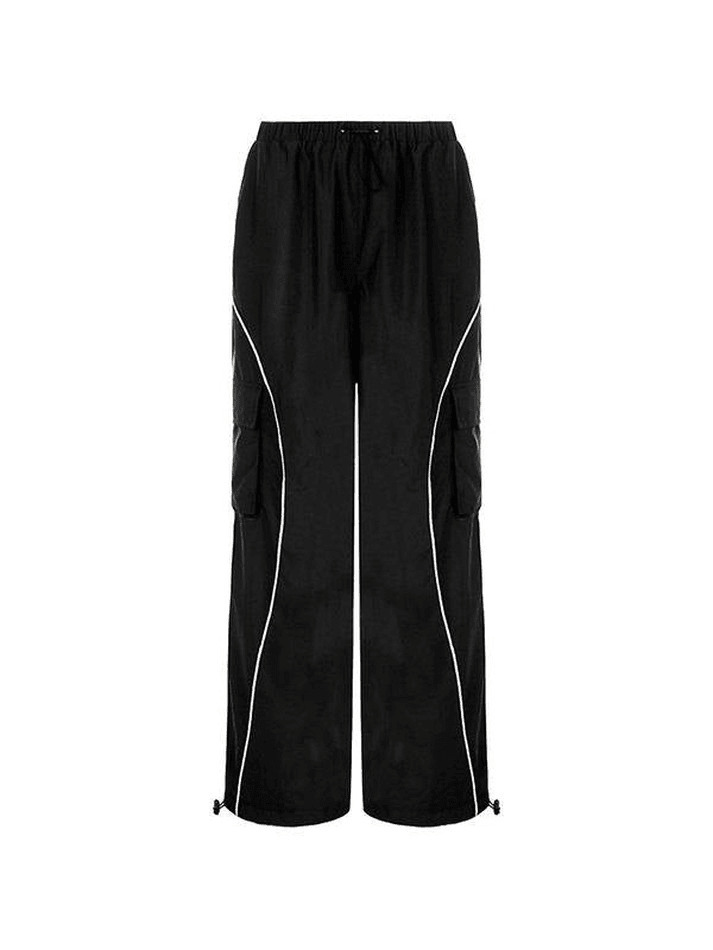Y2K Aesthetic Parachute Cargo Pants with Piping Detail - Size Friendly Women's Fashion