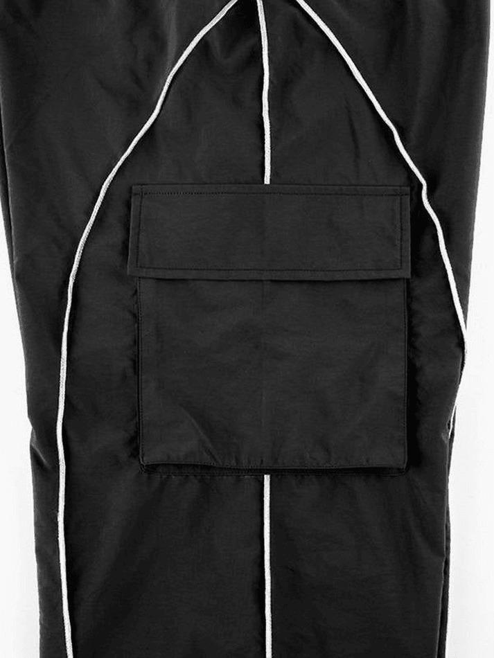 Y2K Aesthetic Parachute Cargo Pants with Piping Detail - Size Friendly Women's Fashion