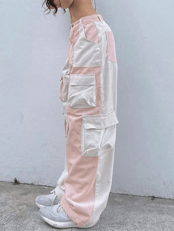 Y2K Aesthetic Patchwork Corduroy Cargo Pants for Women - Coquette Style Grunge Fashion with a Twist