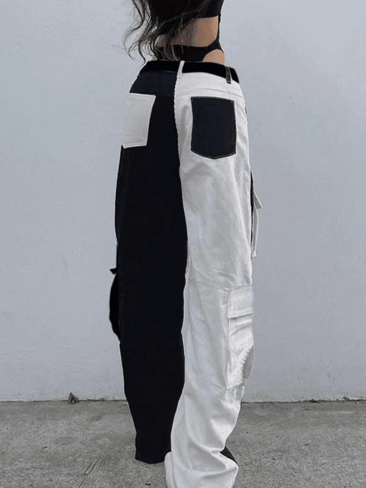 Y2K Aesthetic Patchwork Corduroy Cargo Pants for Women - Coquette Style Grunge Fashion with a Twist