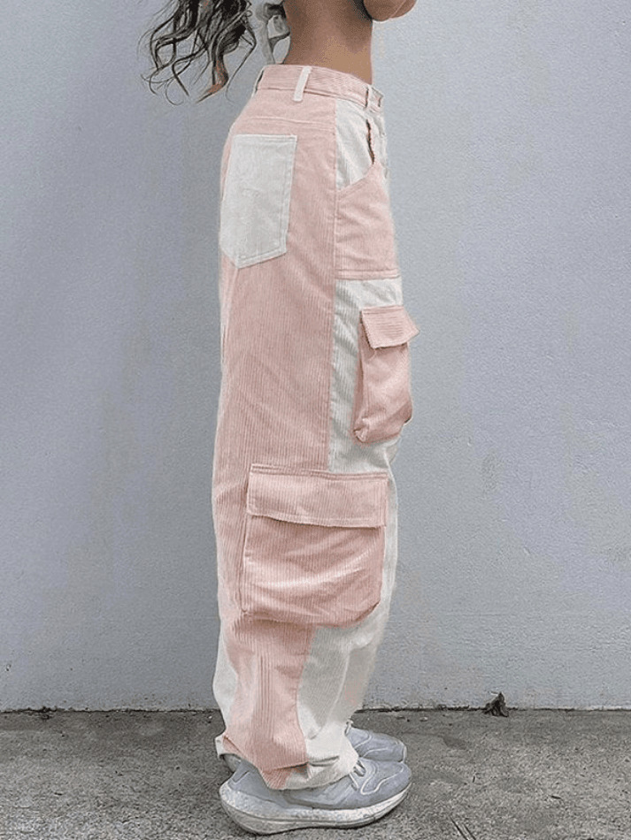 Y2K Aesthetic Patchwork Corduroy Cargo Pants for Women - Coquette Style Grunge Fashion with a Twist