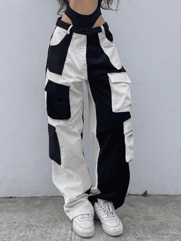 Y2K Aesthetic Patchwork Corduroy Cargo Pants for Women - Coquette Style Grunge Fashion with a Twist