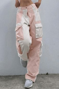 Y2K Aesthetic Patchwork Corduroy Cargo Pants for Women - Coquette Style Grunge Fashion with a Twist