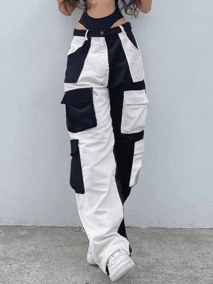Y2K Aesthetic Patchwork Corduroy Cargo Pants for Women - Coquette Style Grunge Fashion with a Twist