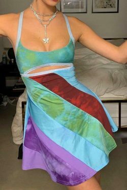 Y2K Aesthetic Patchwork Dress with Coquette Style and Grunge Flair