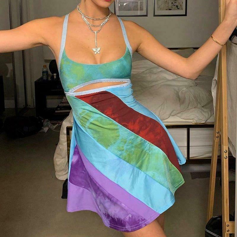 Y2K Aesthetic Patchwork Dress with Coquette Style and Grunge Flair