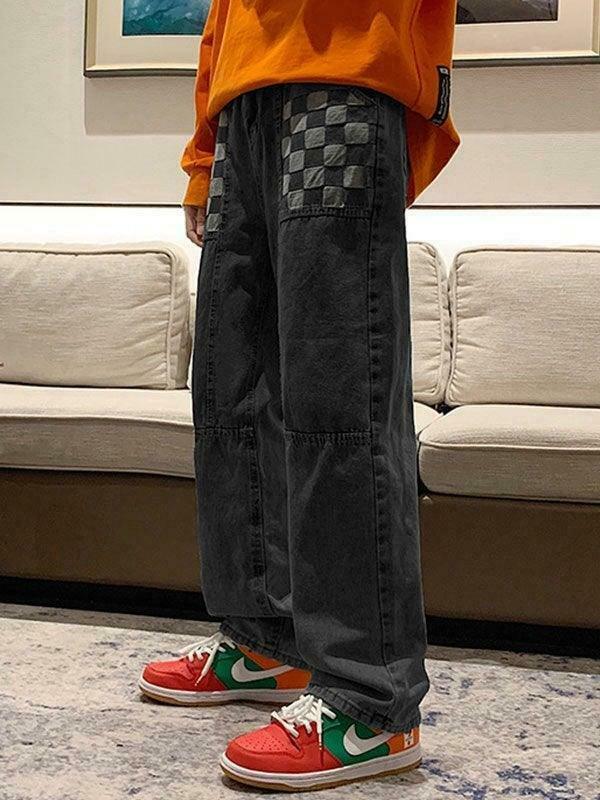 Y2K Aesthetic Patchwork Jeans - Coquette Style Grunge Fashion