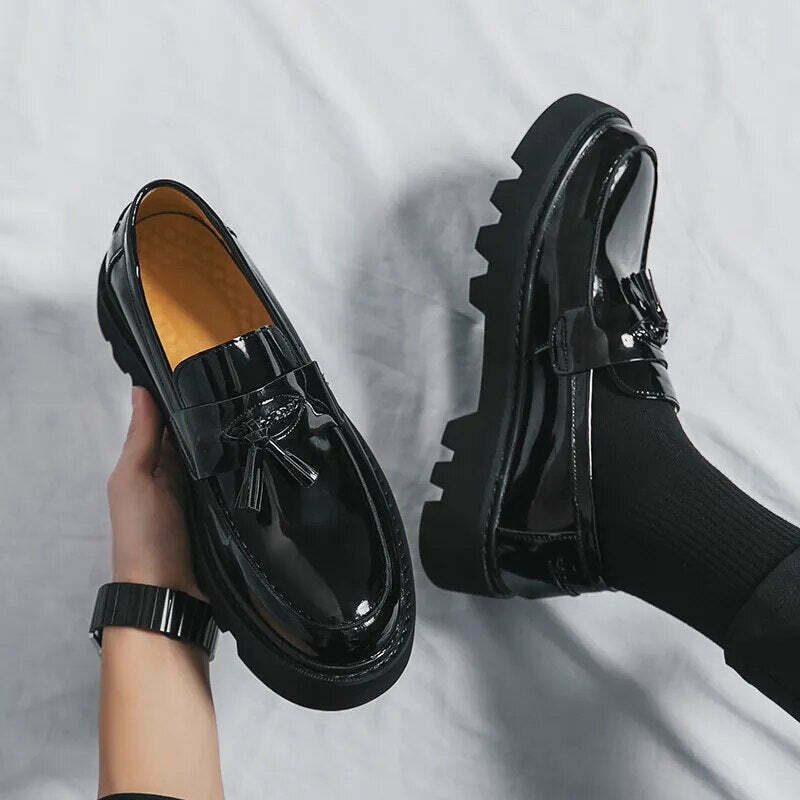 Y2K Aesthetic Patent Tassel Loafers - Coquette Grunge with Old Money E