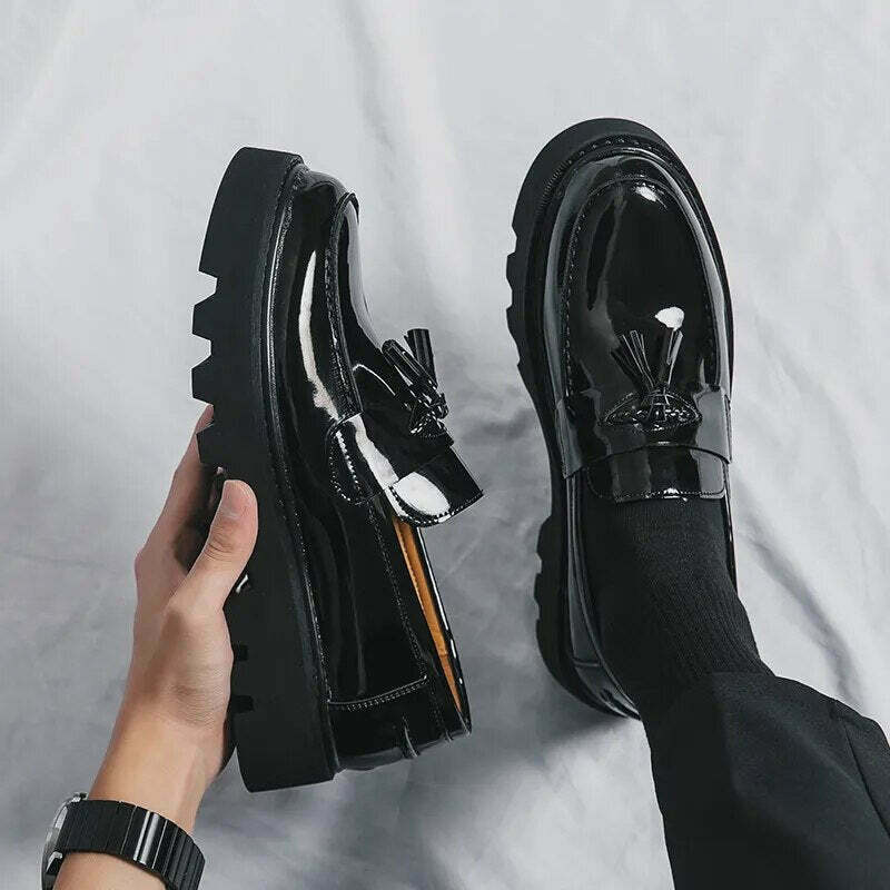 Y2K Aesthetic Patent Tassel Loafers - Coquette Grunge with Old Money E