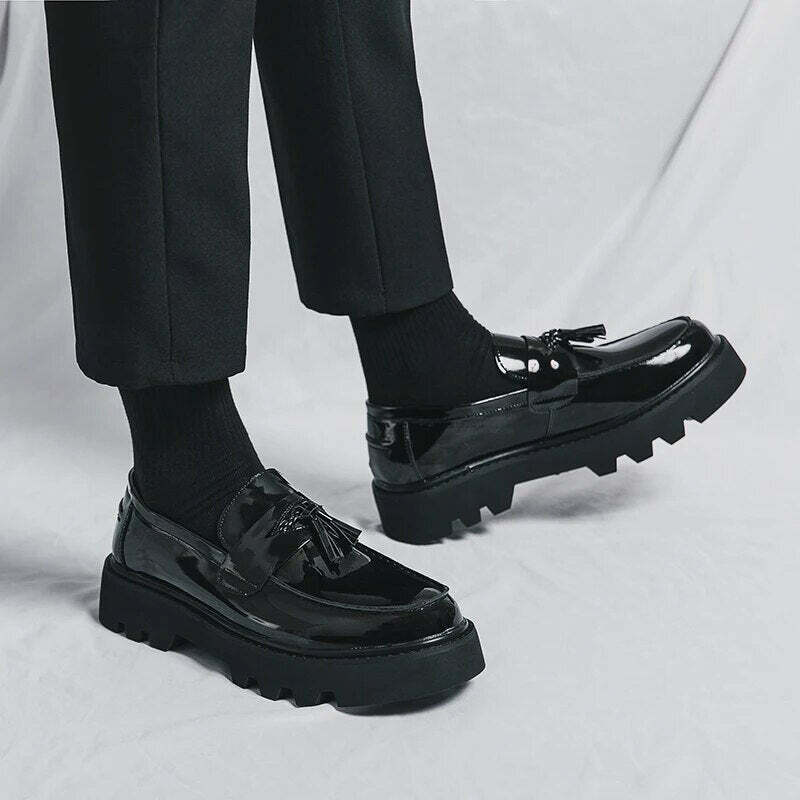 Y2K Aesthetic Patent Tassel Loafers - Coquette Grunge with Old Money E