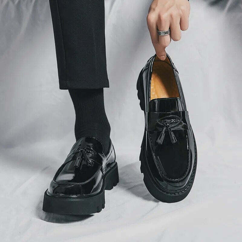 Y2K Aesthetic Patent Tassel Loafers - Coquette Grunge with Old Money E