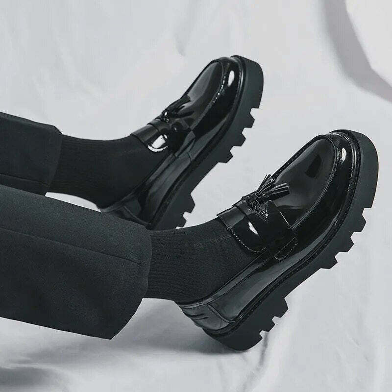 Y2K Aesthetic Patent Tassel Loafers - Coquette Grunge with Old Money E