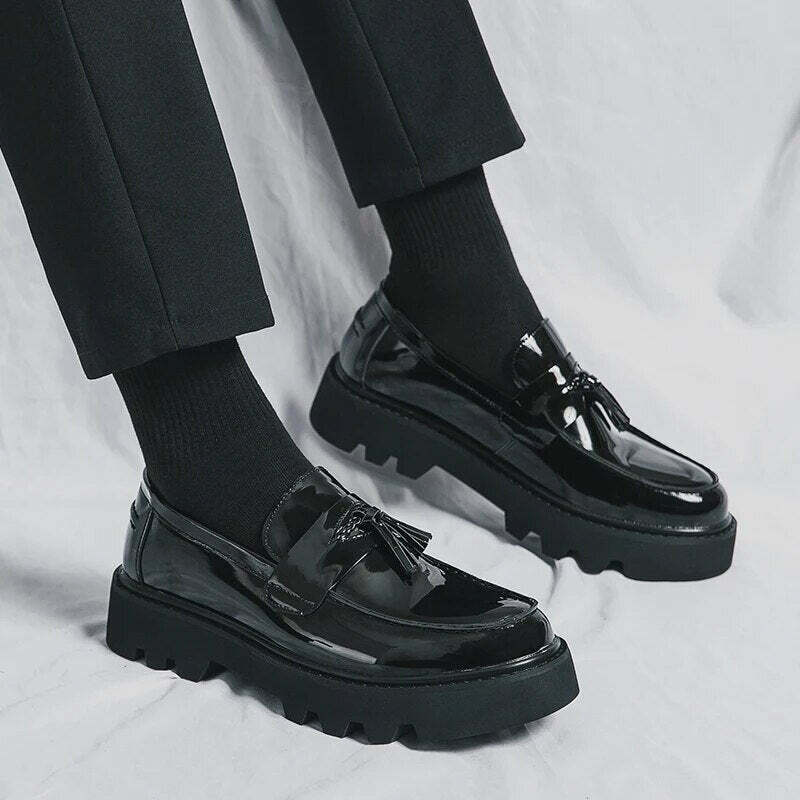 Y2K Aesthetic Patent Tassel Loafers - Coquette Grunge with Old Money E