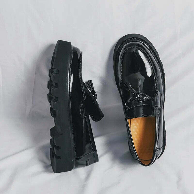 Y2K Aesthetic Patent Tassel Loafers - Coquette Grunge with Old Money E