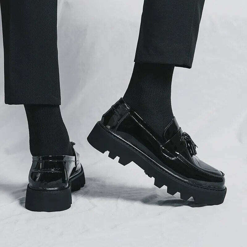 Y2K Aesthetic Patent Tassel Loafers - Coquette Grunge with Old Money E
