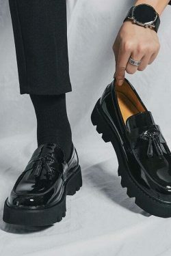 Y2K Aesthetic Patent Tassel Loafers - Coquette Grunge with Old Money E