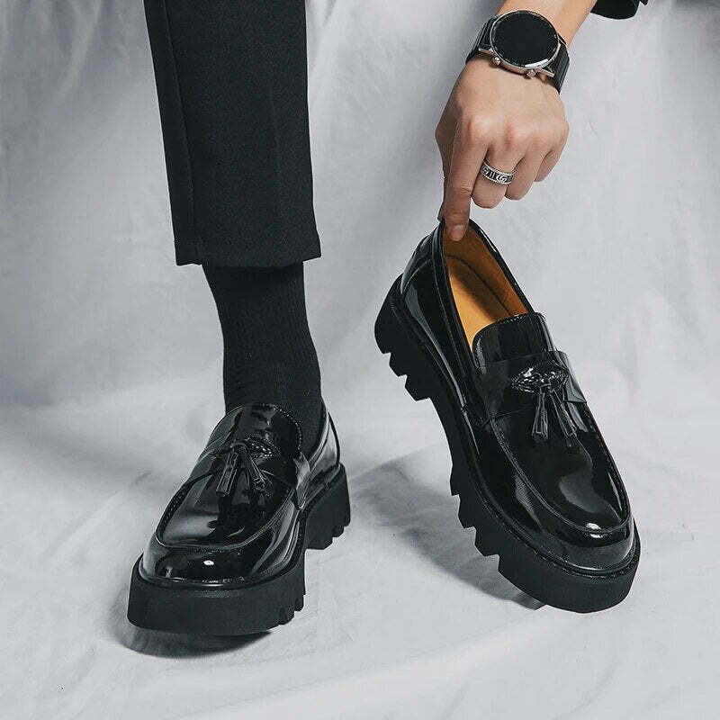 Y2K Aesthetic Patent Tassel Loafers - Coquette Grunge with Old Money E