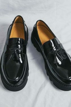 Y2K Aesthetic Patent Tassel Loafers - Coquette Grunge with Old Money E