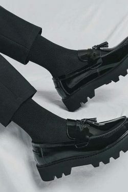 Y2K Aesthetic Patent Tassel Loafers - Coquette Grunge with Old Money E