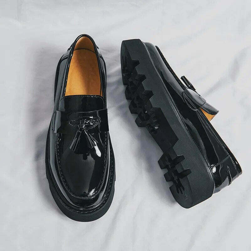 Y2K Aesthetic Patent Tassel Loafers - Coquette Grunge with Old Money E
