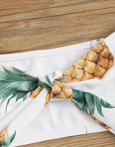 Y2K Aesthetic Pineapple Print White Tube Top Bikini for Women - Coquette Style Grunge Fashion
