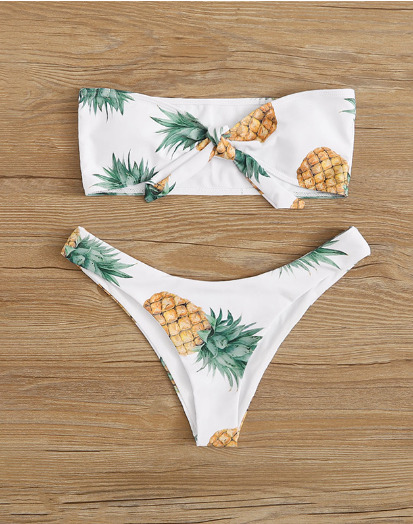 Y2K Aesthetic Pineapple Print White Tube Top Bikini for Women - Coquette Style Grunge Fashion