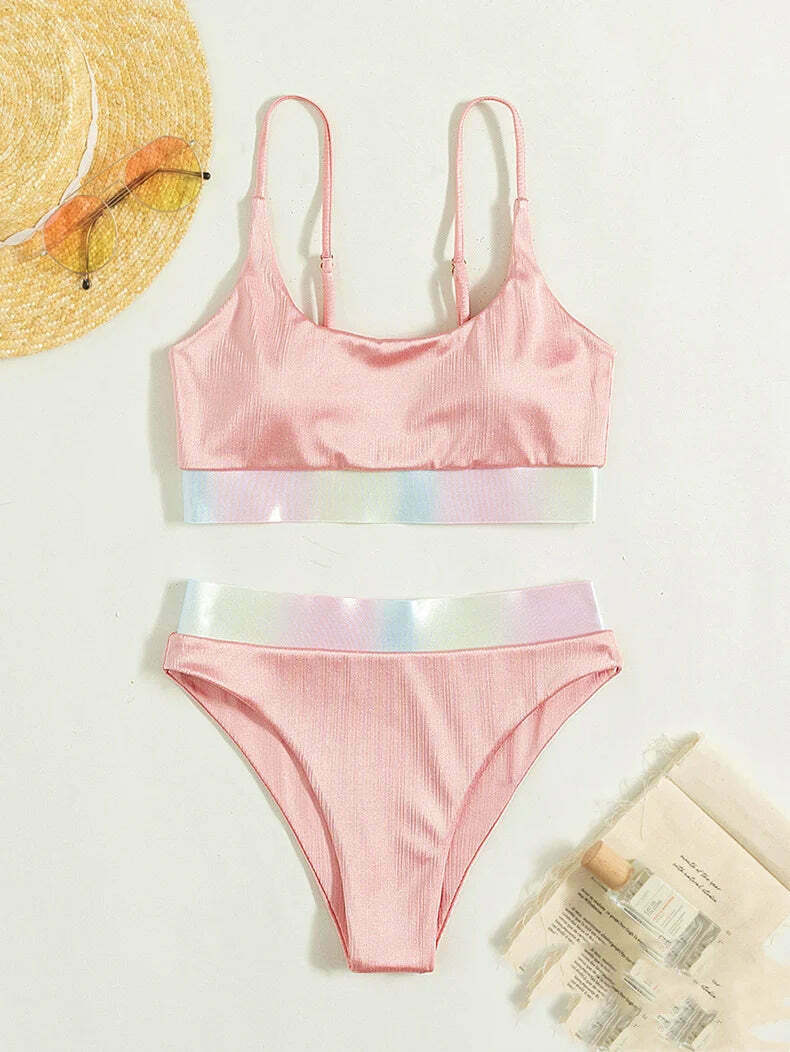 Y2K Aesthetic Pink Split High Waist Bikini for Women