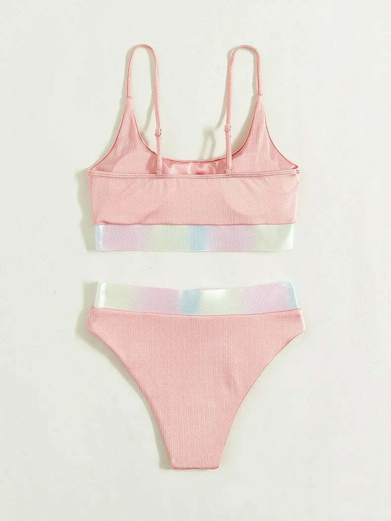 Y2K Aesthetic Pink Split High Waist Bikini for Women