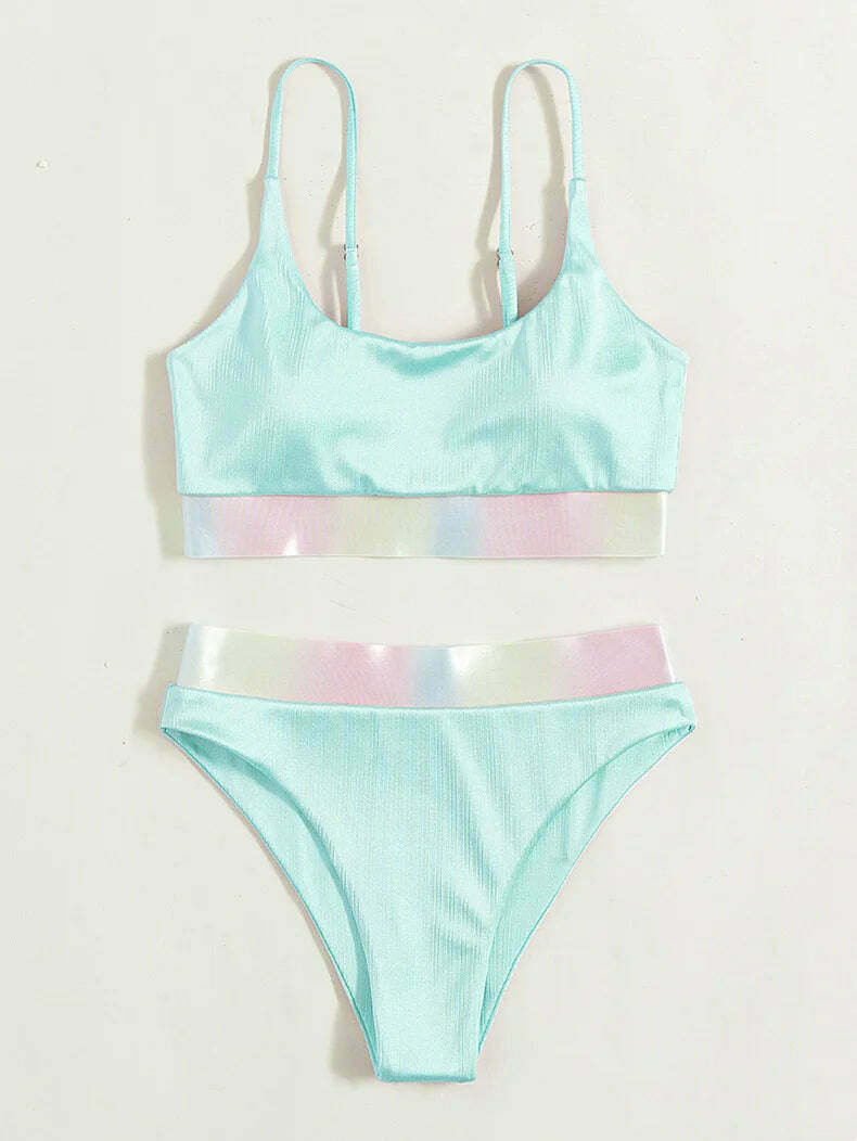 Y2K Aesthetic Pink Split High Waist Bikini for Women