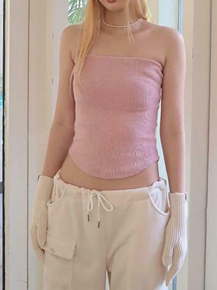 Y2K Aesthetic Plain Tube Top for Women - Coquette Style Grunge Fashion - Cute Pastel Goth Outfit