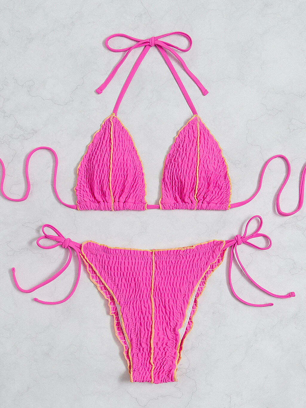 Y2K Aesthetic Pleated Solid Color Bikini - Coquette Grunge Style with Pastel Goth Vibe