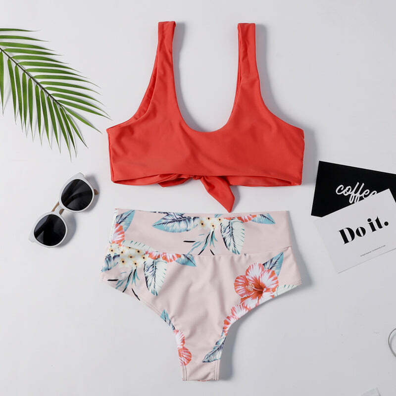 Y2K Aesthetic Plunge Knot Printed Bikini Set in Coquette Style