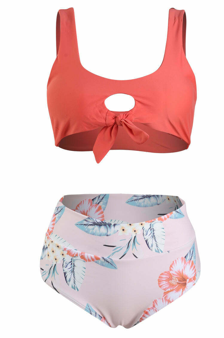 Y2K Aesthetic Plunge Knot Printed Bikini Set in Coquette Style