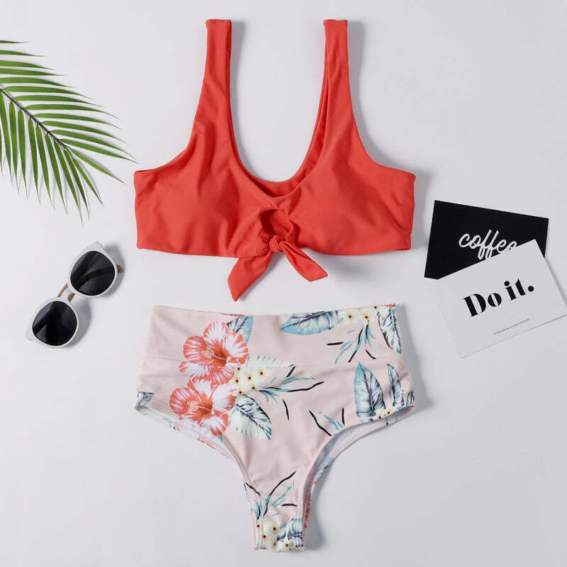 Y2K Aesthetic Plunge Knot Printed Bikini Set in Coquette Style