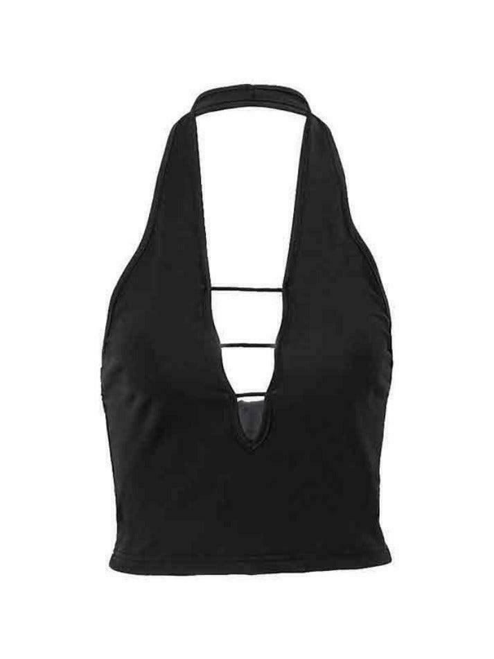 Y2K Aesthetic Plunge Neck Cutout Halter Vest - Coquette Grunge with Pastel Goth Touch