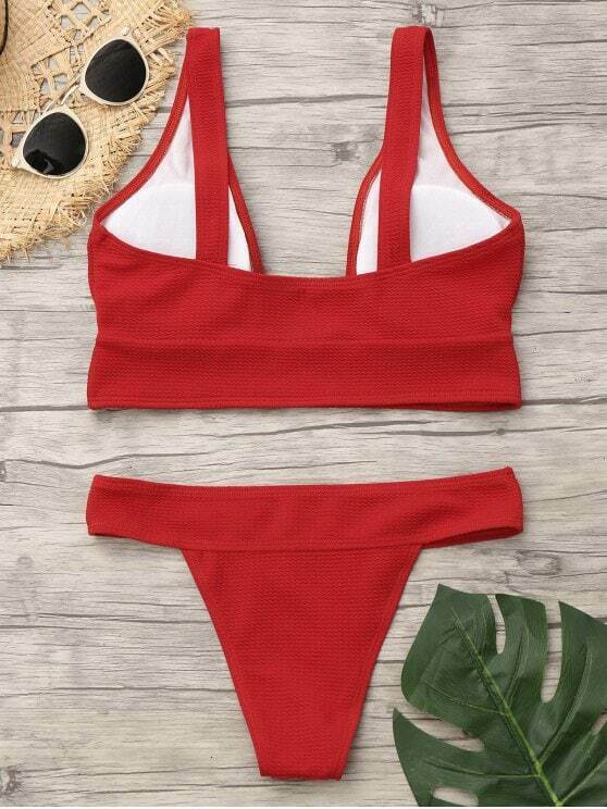 Y2K Aesthetic Plunge Neck Low Waist Bikini - Coquette & Grunge Style for Women
