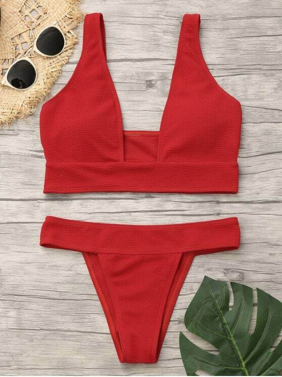 Y2K Aesthetic Plunge Neck Low Waist Bikini - Coquette & Grunge Style for Women