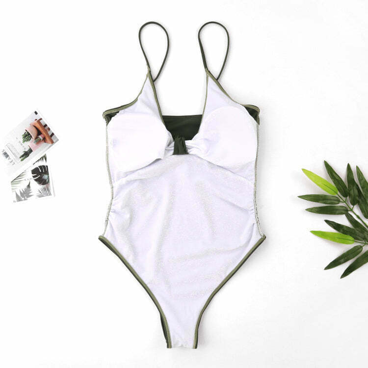 Y2K Aesthetic Plunge Neckline Plaited Swimwear for Niche Women Fashion