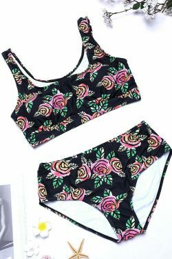 Y2K Aesthetic Plus Size High Waist Printed T-shirt Bikini Suit