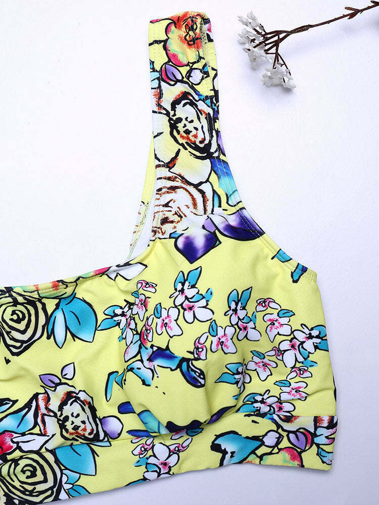 Y2K Aesthetic Plus Size High Waist Printed T-shirt Bikini Suit