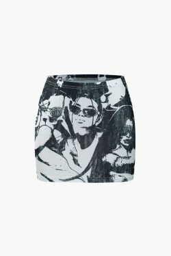 Y2K Aesthetic Portrait Tank Top & Mini Skirt Set - Coquette Fashion with Grunge & Pastel Goth Vibes