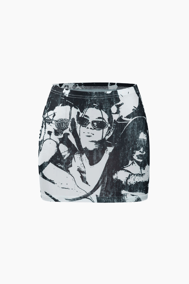 Y2K Aesthetic Portrait Tank Top & Mini Skirt Set - Coquette Fashion with Grunge & Pastel Goth Vibes