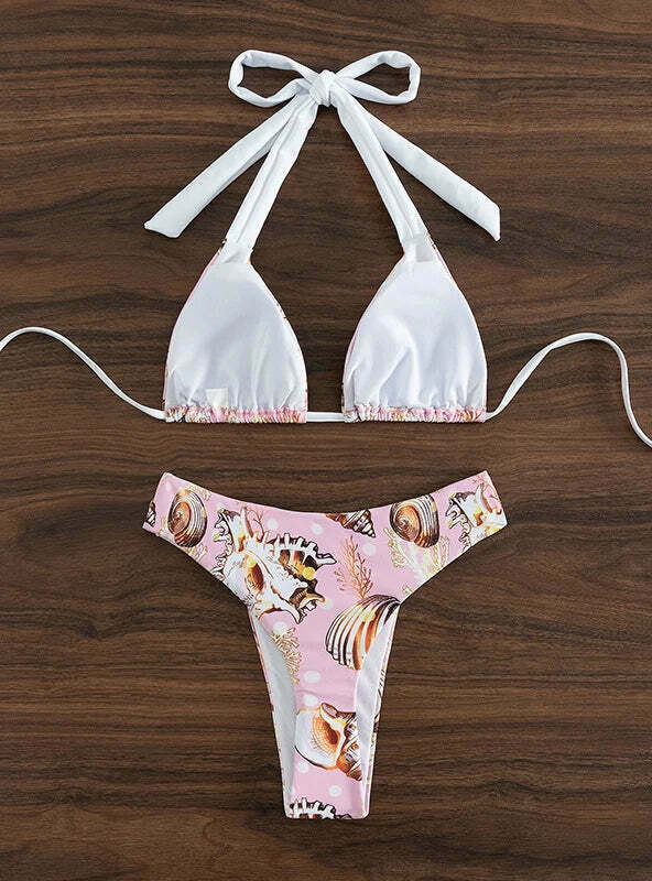 Y2K Aesthetic Printed Backless Beach Bikini - Coquette Style Grunge Fashion for Women