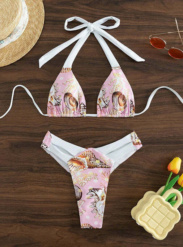 Y2K Aesthetic Printed Backless Beach Bikini - Coquette Style Grunge Fashion for Women