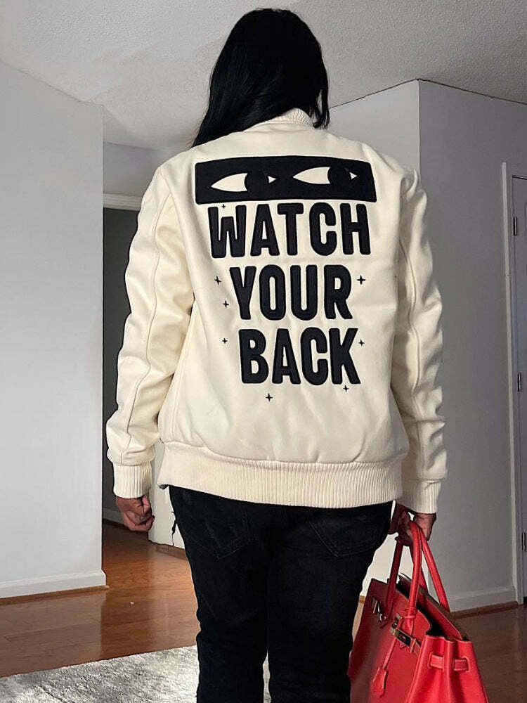 Y2K Aesthetic Printed Baseball Jacket for Women - Coquette & Grunge Style Cargo Skirt Outfit