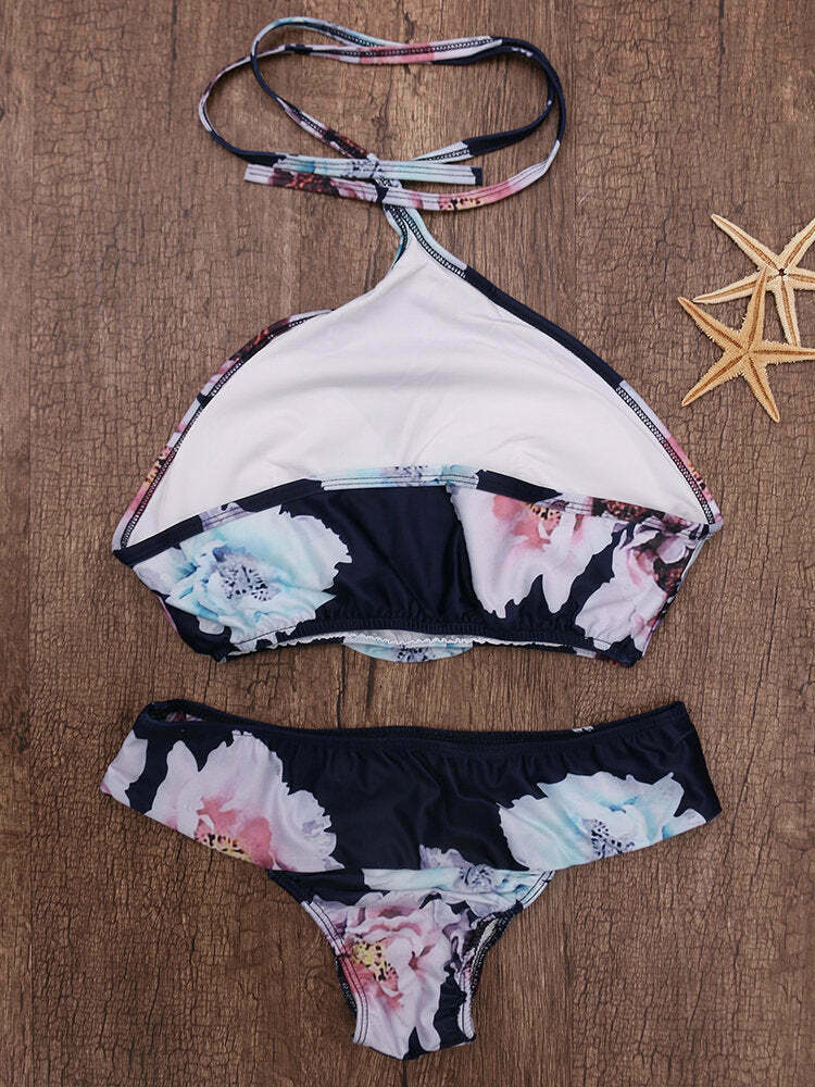 Y2K Aesthetic Printed Halter Bikini Set for Women - Coquette Style Swimwear