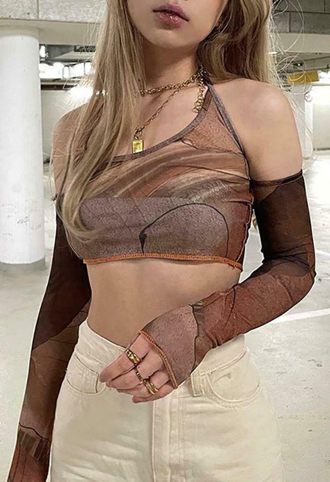 Y2K Aesthetic Printed Halter Crop Cami Top - Coquette & Grunge Style for Women