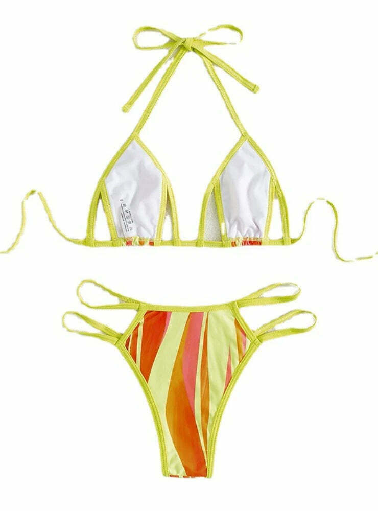 Y2K Aesthetic Printed Halter Swimsuit for Niche Women Fashion