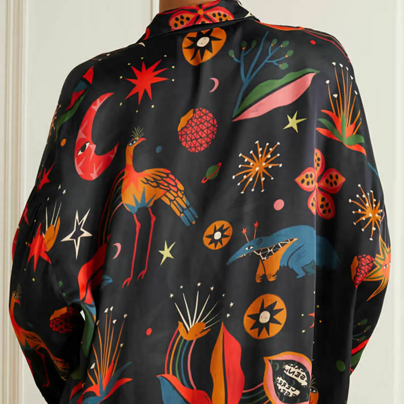 Y2K Aesthetic Printed Satin Pajama Casual Suit for Women - Coquette & Grunge Style Outfit